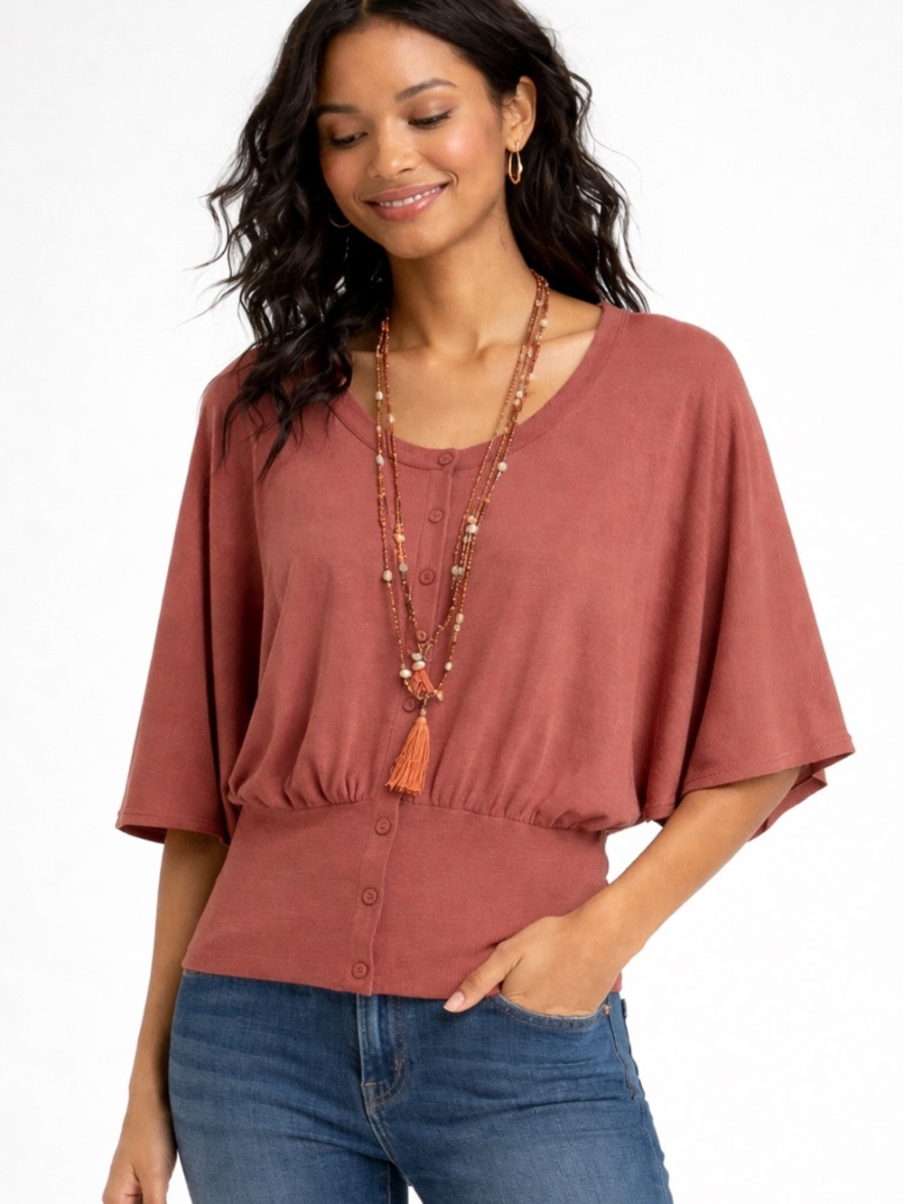 CAbi Dusty Rose Kimono Sleeve Top- Size M - Boho Blouse
